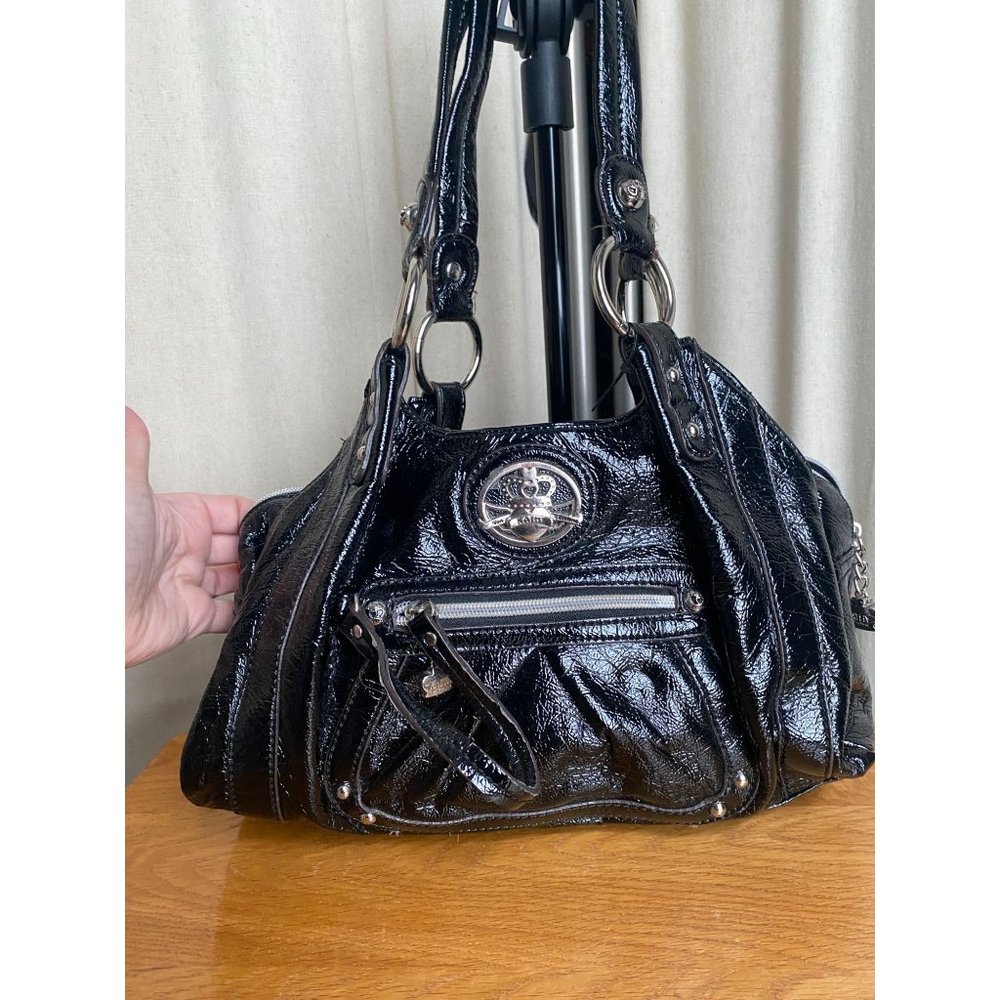 EUC Kathy Van Zeelan Black Shoulder bag Beautiful Accents Leather Pink